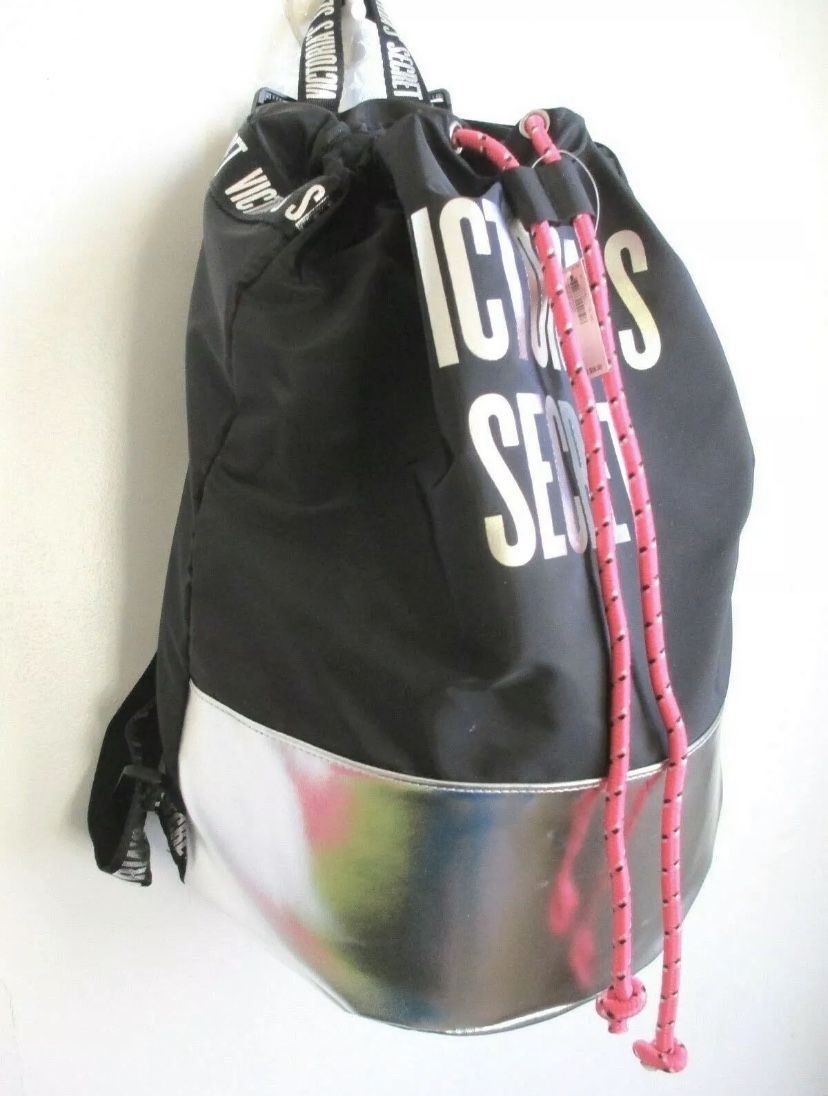 Victoria Secret Drawstring City Backpack Tote Bag Weekender Gym Beach - New