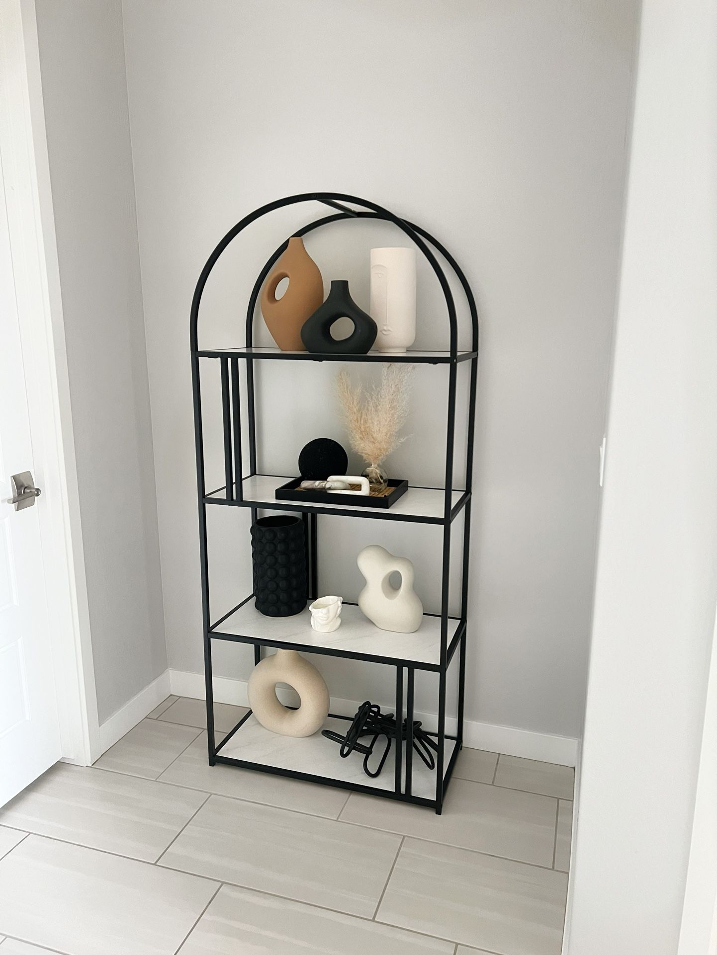 brand new black arch marble bookshelve with all decor