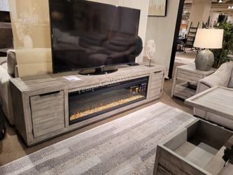 Extra extra Large TV Stand with Electric Heater Fireplace, Gray Color, SKU#10W996-78