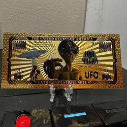 24k Gold Foil Plated UFO Alien Banknote