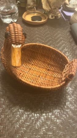 Vintage Duck Woven Rattan & Wicker Basket Wood Beak