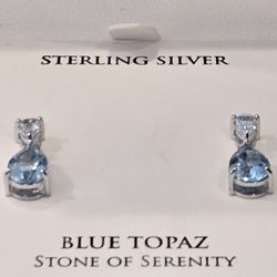 Sky Blue Topaz Double Pear Drop Earrings 1 3/8ctw in Sterling Silver