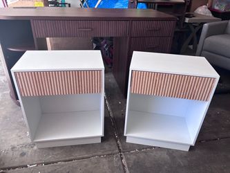 New Pair of White Nightstands with Fluted Drawer
