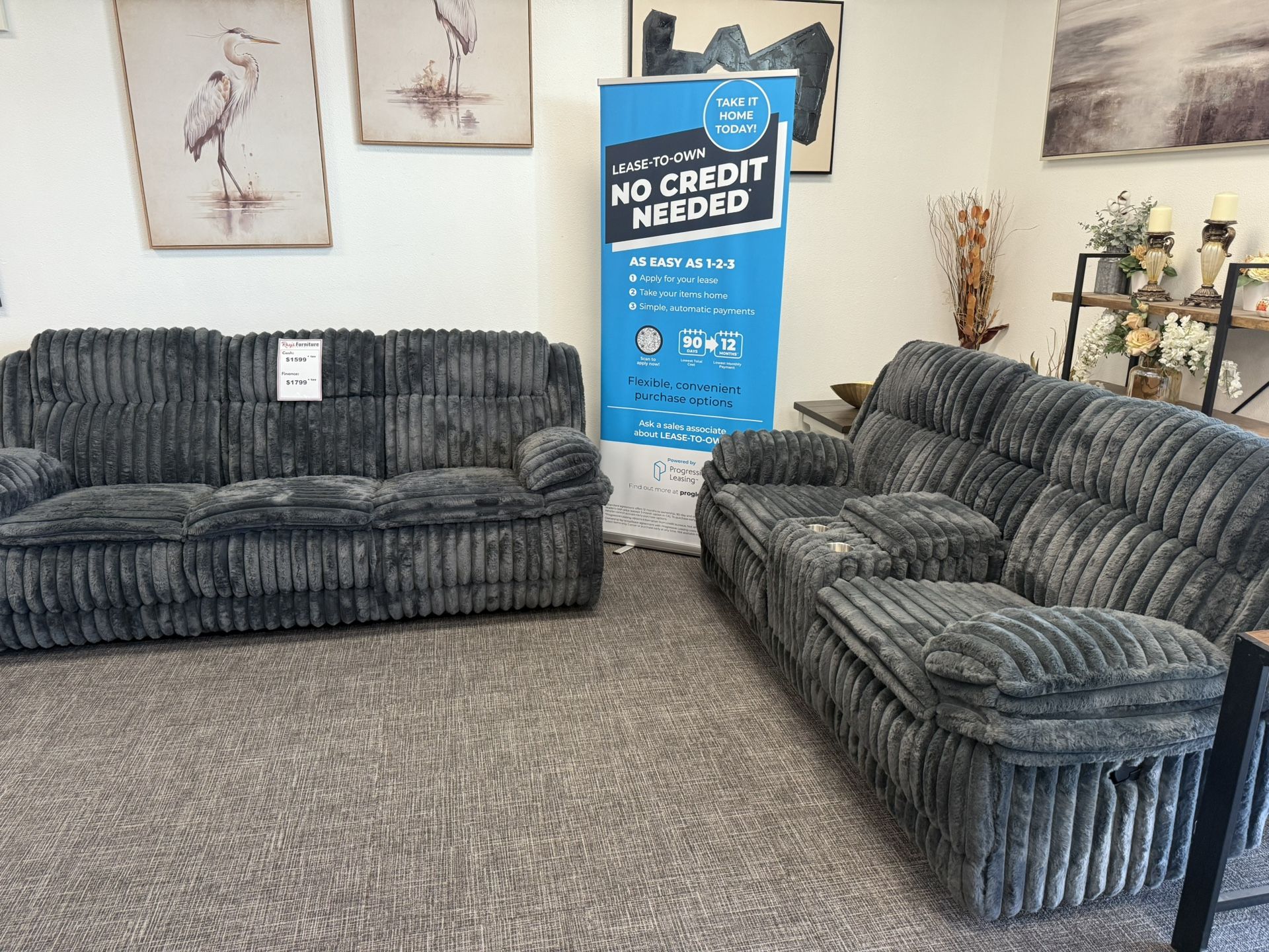 Dark Gray XL Corduroy Sofa & Loveseat Recliner Set - Free Delivery