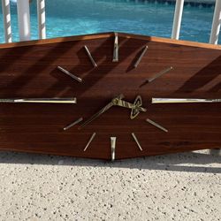 Mid Century Teak Wood Wall Hanging Clock, Made In Japan