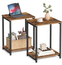 VASAGLE Side Tables Set of 2, Small End Table, Nightstand for Living Room, Bedroom, Office, Bathroom, Rustic Brown and Black ULET272B01
