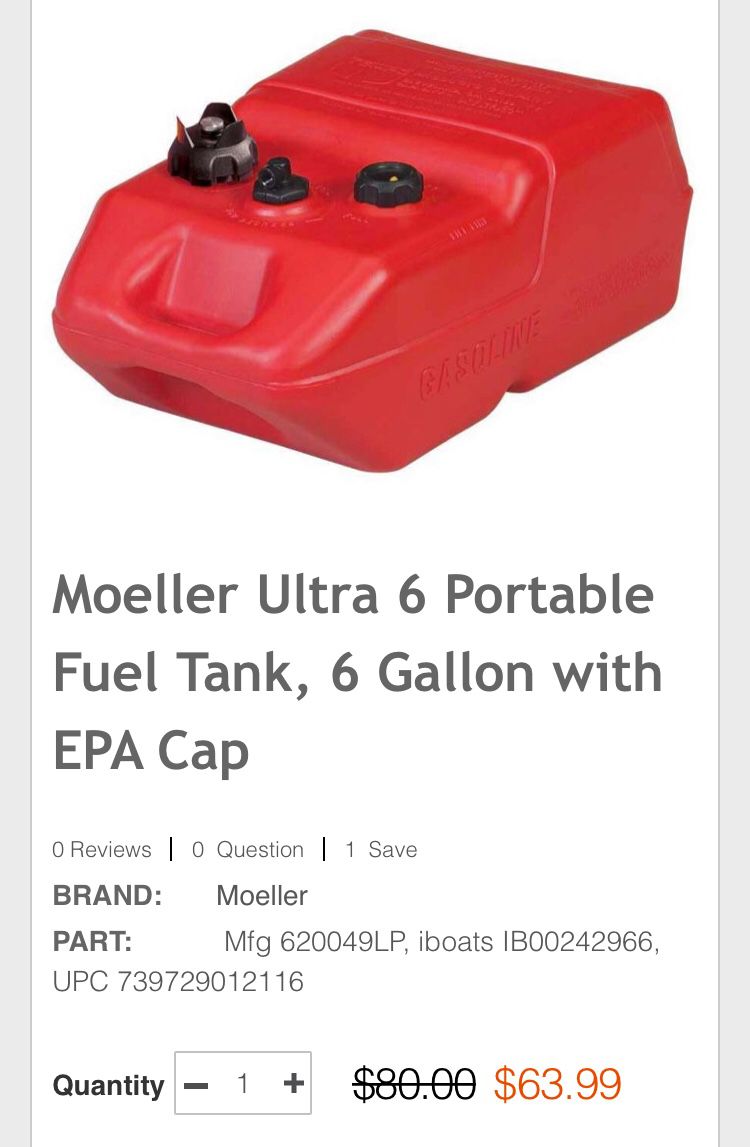 Moeller portable fuel tank for your boat, 6 gallons