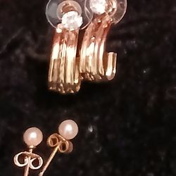 18k Gold Tone FAS Interchangeable Earrings With CZ And Pearl Studs