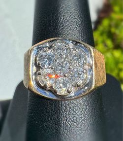 Jewelry 10k solid yellow gold natural diamond 1.40CTW round cut bark Presidential Ring sz 9.50