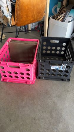 File storage crates with some hanging file folders