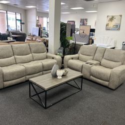 Power Reclining Sofa And Loveseat In Performance Fabric 