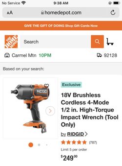 Rigid 1/2 Brushless Impact Brand New $99