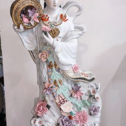 33" Tall - Vintage Porcelain Statue of Guan Quan Yin Goddess of Mercy.