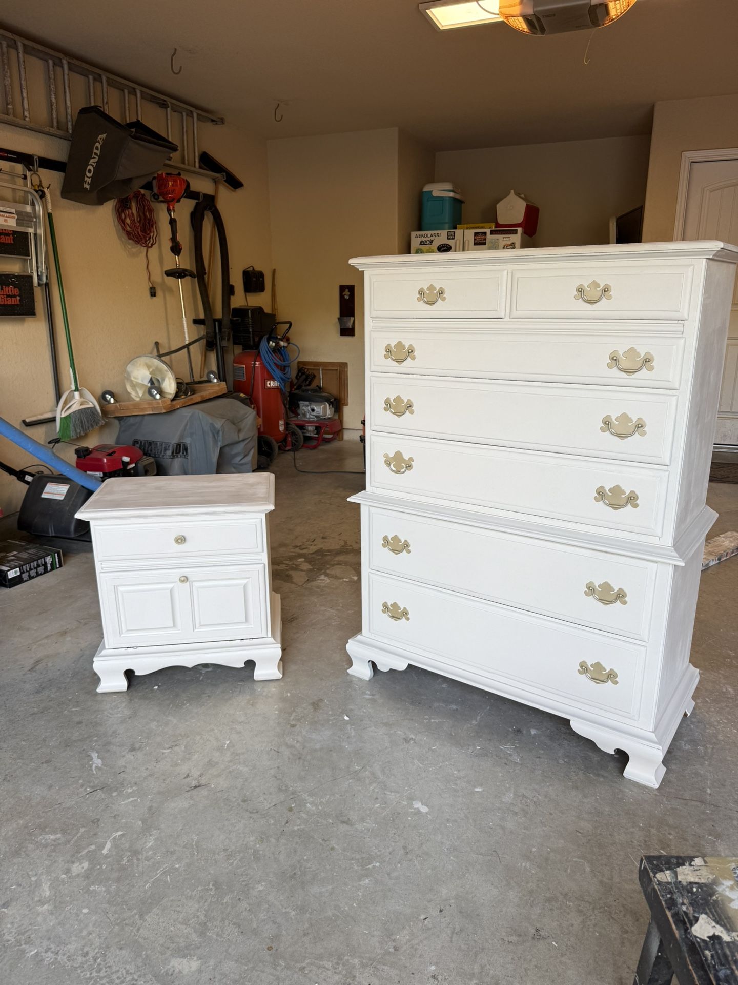 150.00 All Wood Five Drawer Chest On Chest Plus Single Nightstand