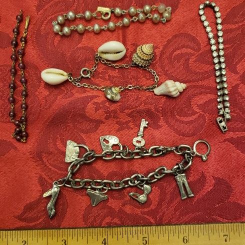 5 Fun Bracelets!! Including A Charm Bracelet And A "Diamond" Bracelet