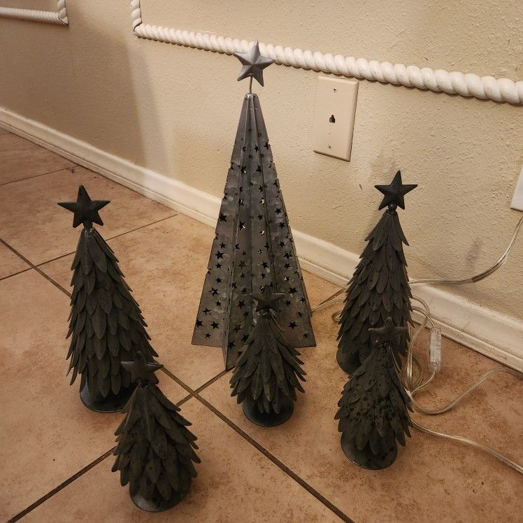 Pottery Barn Galvanized Trees Christmas Set Of 6