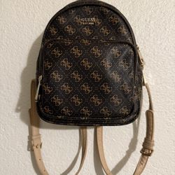Brown Guess Mini Backpack With Print 
