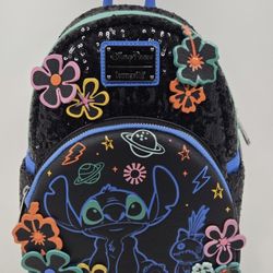 2024 Disney Parks Stitch Loungefly Mini Backpack 626 Alien Black Neon Sequin New