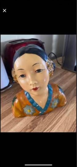 Esther Hunt 1920 polychrome chalk ware bust of Chinese girl. Rare find!