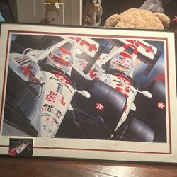 Framed Art photograph of Mario and Reddy, race car driver, signed, memorabilia, authentic