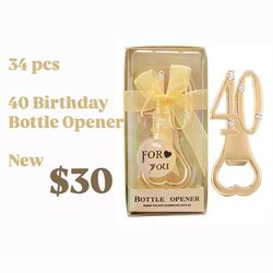 Set of 34 Gold 40th Birthday Party Favors Bottle Openers
