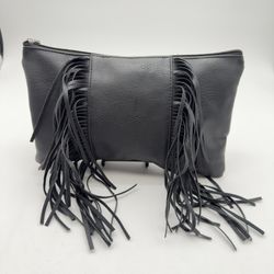 Leather Clutch Purse With Satin Lining Fringe  Zipper 10" X  7 "