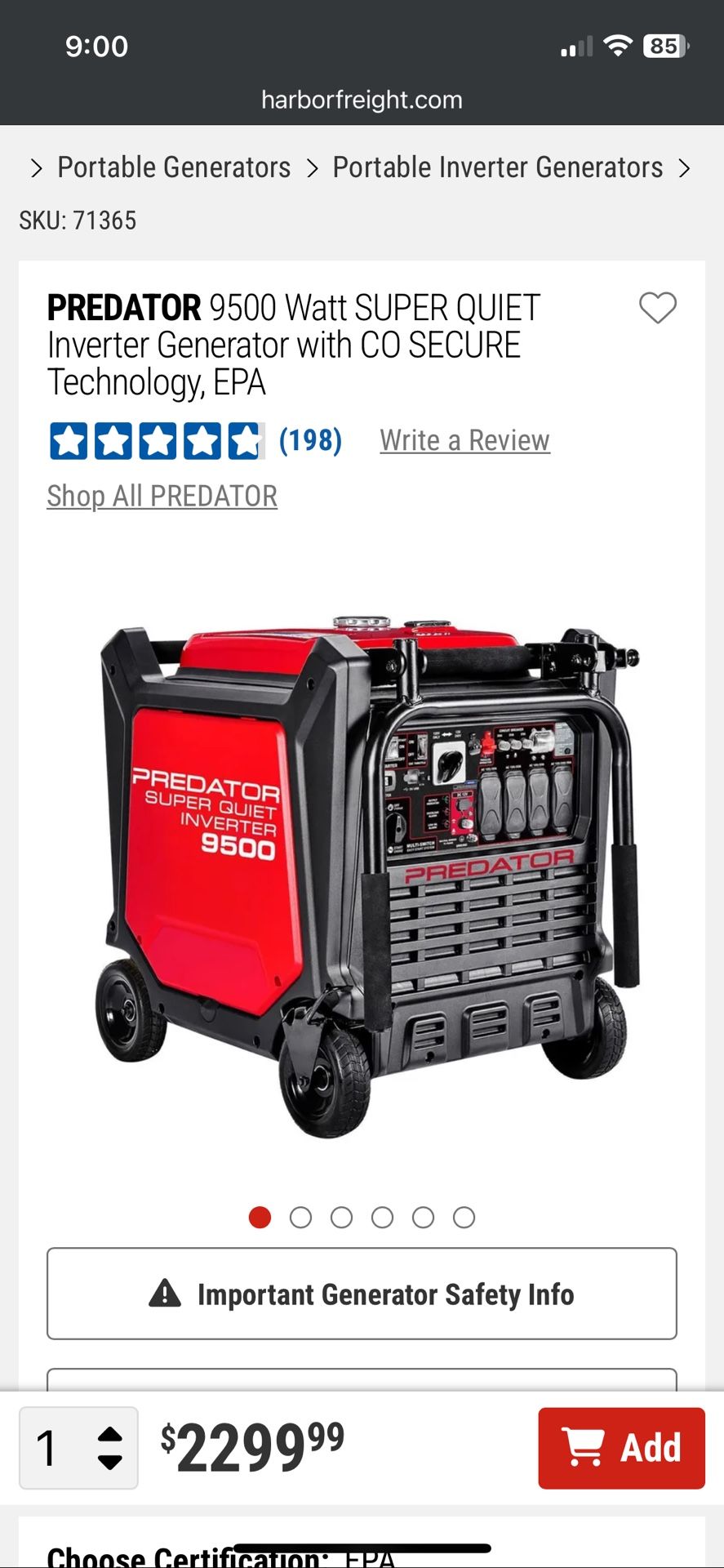 Predator 9500w Generator