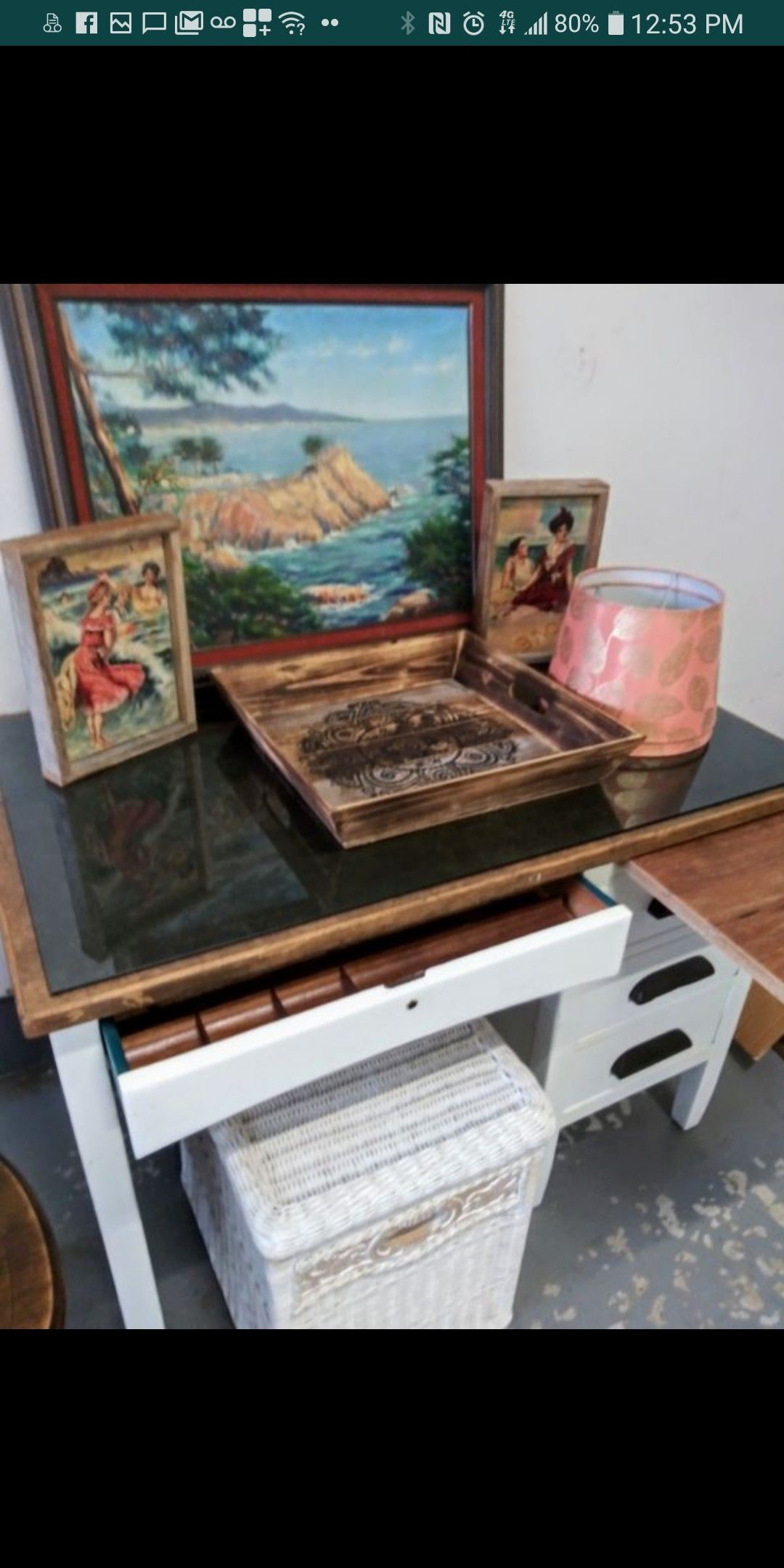 $5&up Vint Cast Iron Table Glass Shelves French Gold Mirror Fluer de lis Brass Candlestick Crock Hollywood Box Porcelain Botanical Lamp & MORE ⬇️READ