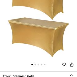 Gold metallic 6 foot spandex tablecloth four pieces