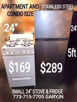 Small 24" stove fridge refrigerator stainless steel