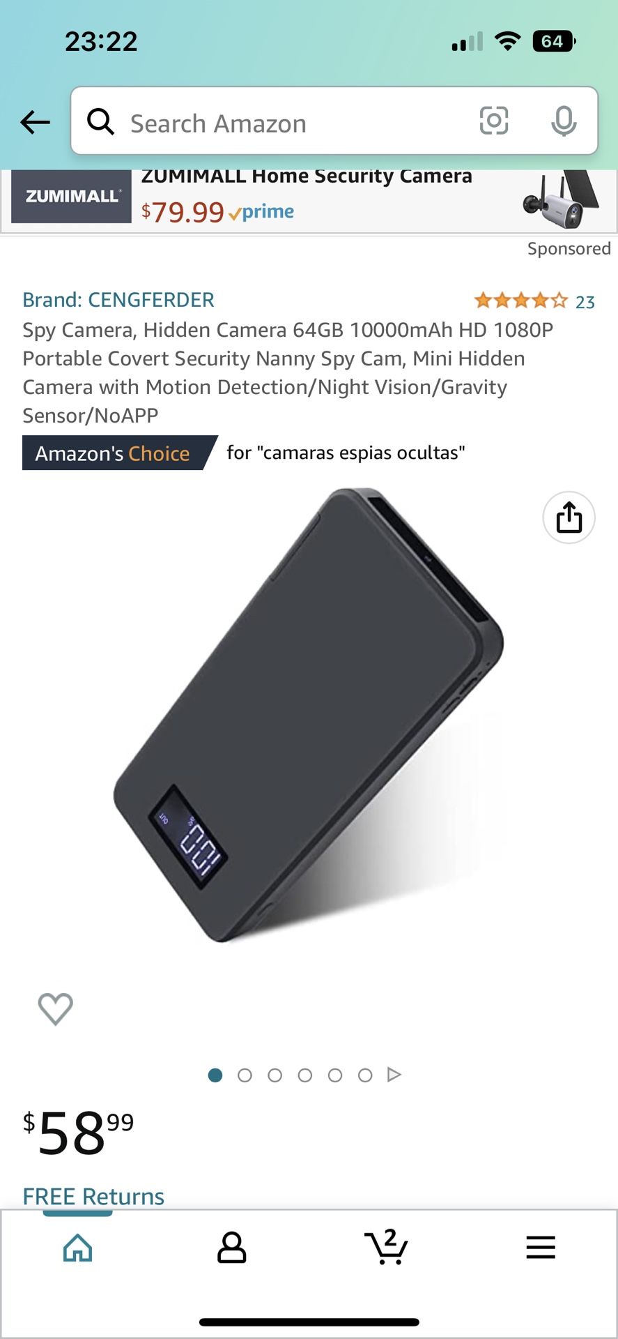 Spy Camera, Hidden Camera 64GB 10000mAh HD 1080P Portable Covert Security Nanny Spy Cam, Mini Hidden Camera with Motion Detection/Night Vision/Gravity