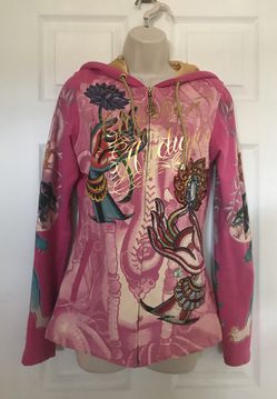 Authentic Christian Audigier Ed Hardy Crystal Embellished ZIP Up Hoodie ...