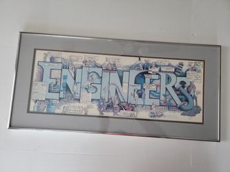 1984 Engineers Cartoon Vintage Art Print By Peter Professionally Framed 30.25"x14.25"