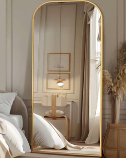 Full Length Mirror, 71"x32" Floor Mirror Freestanding, Arched Floor Standing Large Mirror Full Body Mirrors with Stand for Bedroom, Hanging Mounted Mi