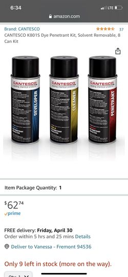 CANTESCO K801S Dye Penetrant Kit, Solvent Removable, 8 Can Kit