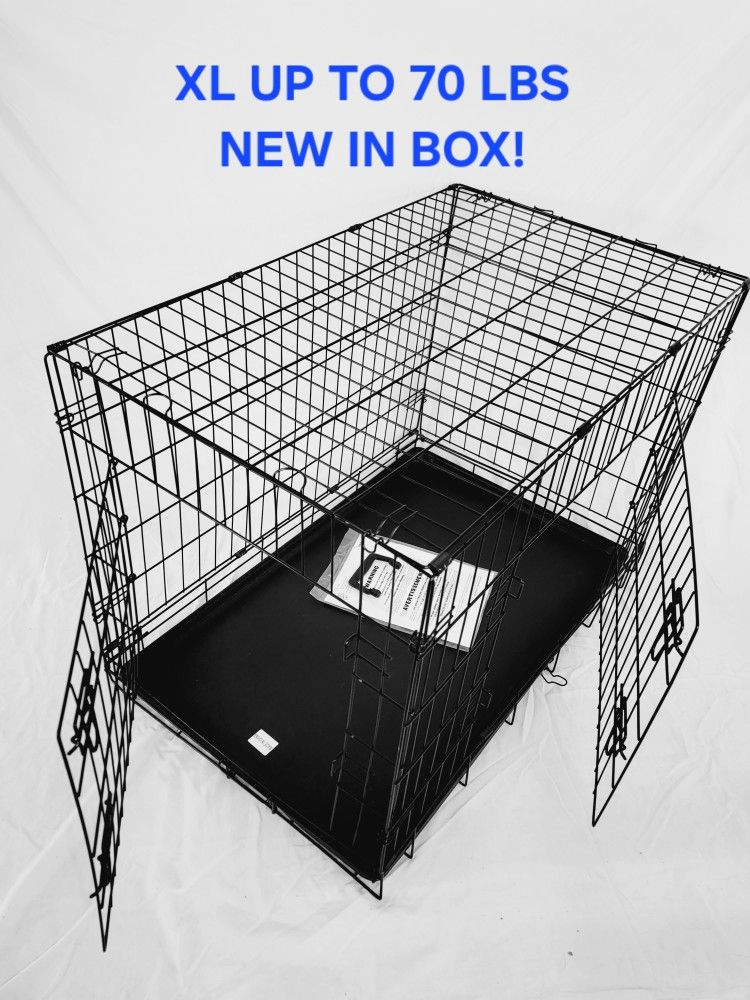 New IN Box! L'xl Dog Crate 2 Doors With Tray Up To 70lbs Folding Puppy Dog Kennel Animal Cage Add A Bed For $15