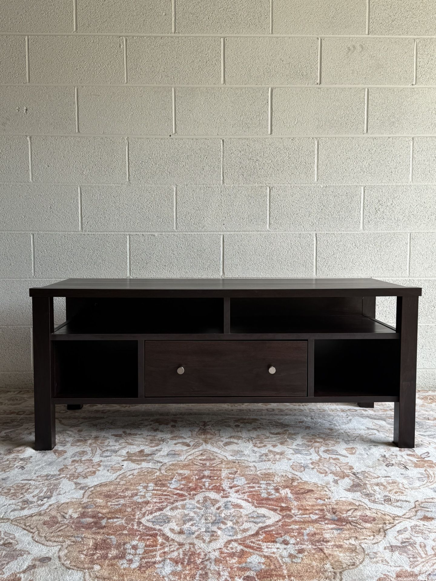 Low-Profile Entertainment Console – Dark Wood Finish