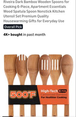 Riveira Dark Bamboo Wooden Spoons for
Cooking 6-Piece, Apartment Essentials
Wood Spatula Spoon Nonstick Kitchen
Utensil Set Premium Quality
Housewarmi