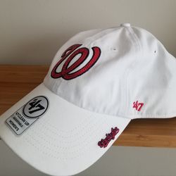 Washington Nationals Women's Sparkle '47 Brand White Clean Up Baseball Cap/New