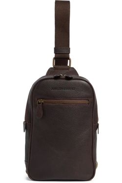 Johnston & Murphy Tan Brown Pebbled Leather Sling Crossbody