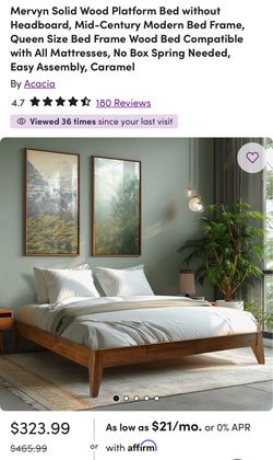 Mervyn Solid Wood Platform Bed without Headboard, Mid-Century Modern Bed Frame, Queen Size Bed Frame Wood Bed Compatible with All Mattresses, No Box S