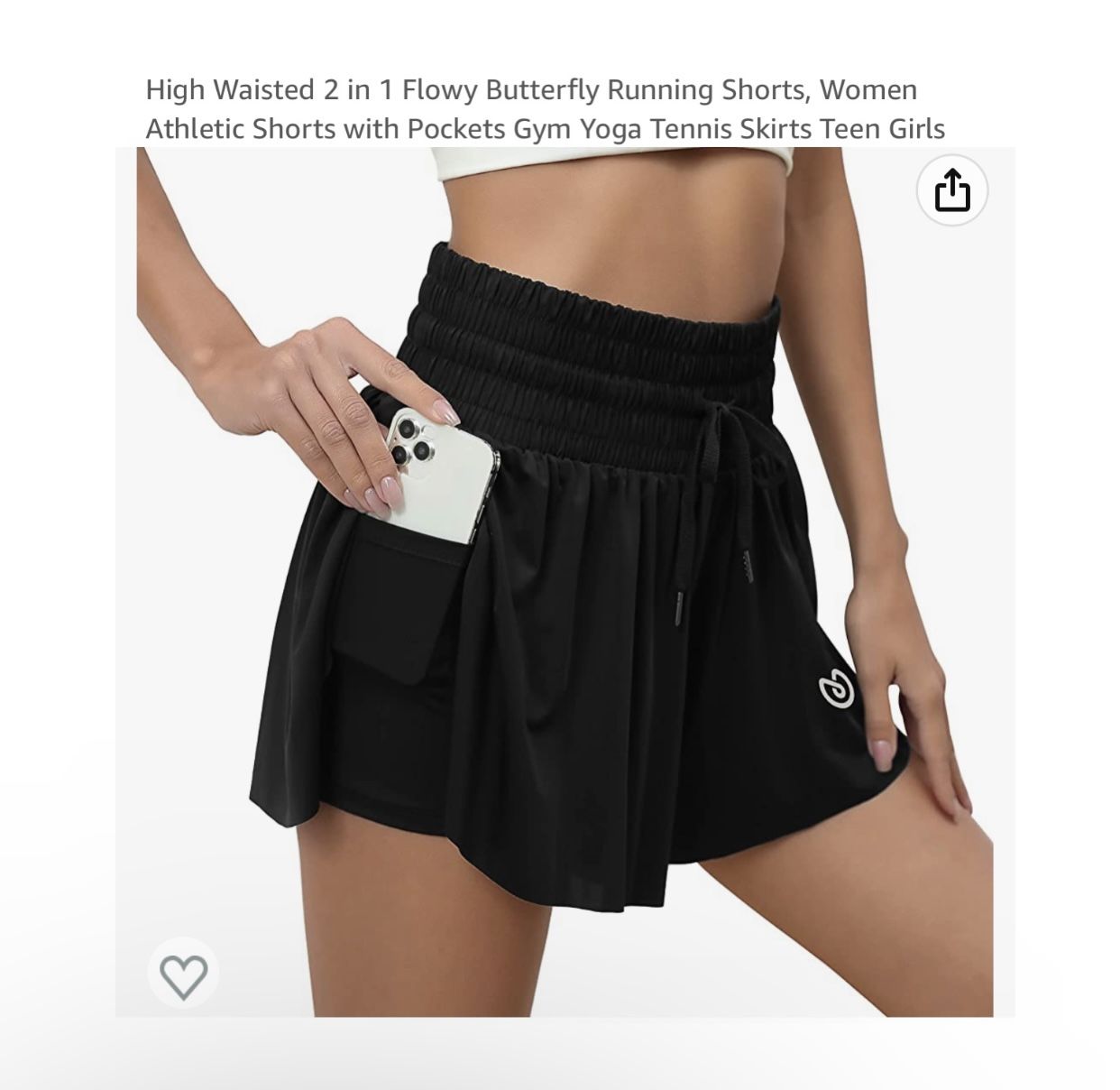 Brand new Size S High Waisted 2 in 1 Flowy Butterfly Running Shorts, Women Athletic Shorts with Pockets Gym Yoga Tennis Skirts Teen Girls - 88% Polyes