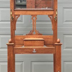 Hall Tree- Arts and Crafts Period Antique- red oak