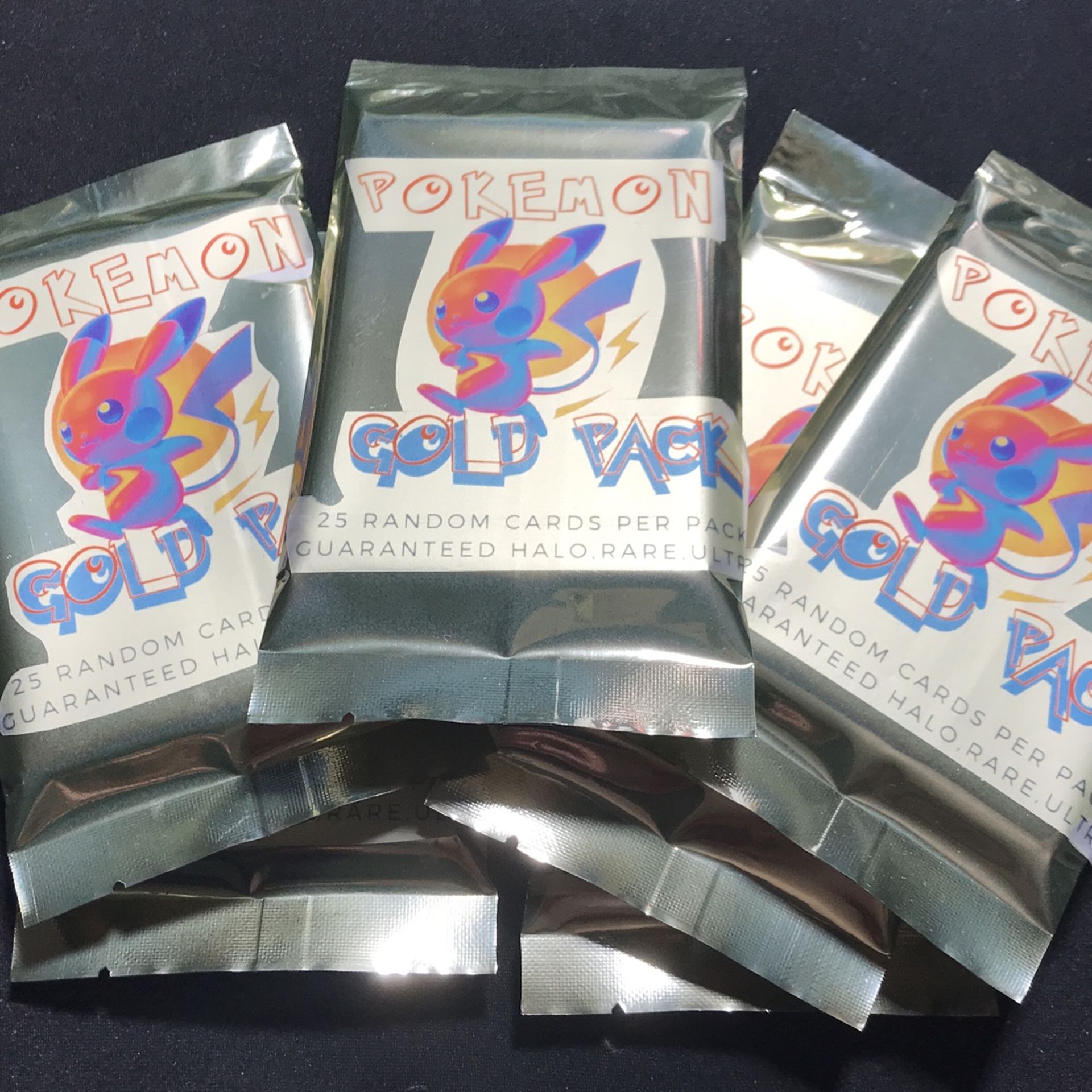 Pokemon Gold Packs 25 Cards In A Pack Guaranteed At Least 1 Random Rare Ex ,halo ,full Art ,or ultra Rare Per Pack !