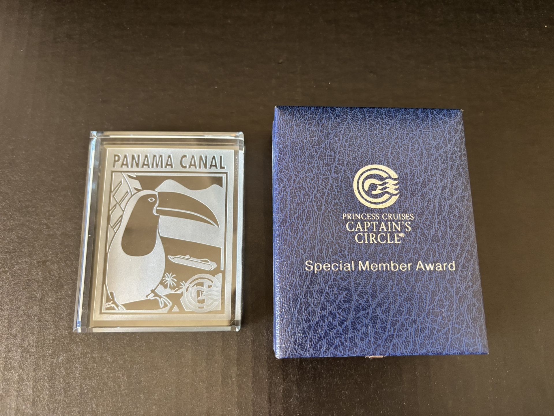Princess Cruises Captains Circle Special Member Award Glass Paperweight Panama Canal