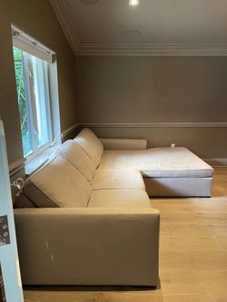 Beige Fabric Sectional Sofa with Chaise