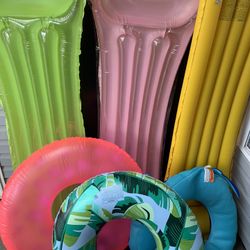 Inflatable 3 Pool Beach Mattresses And 3 Floats All For $15