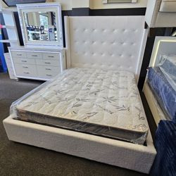 Brand New Queen Size Bed, Dresser & Mirror With LED & Orthopedic Bamboo Matt $799