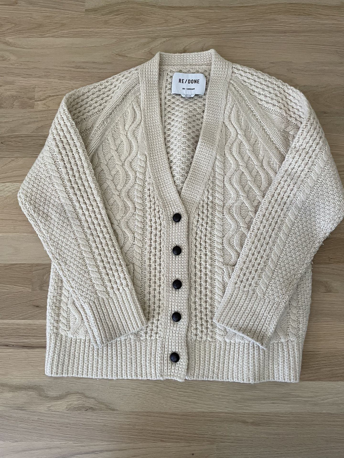 Re/done 90s Beige Natural 100% Wool Cardigan Size S