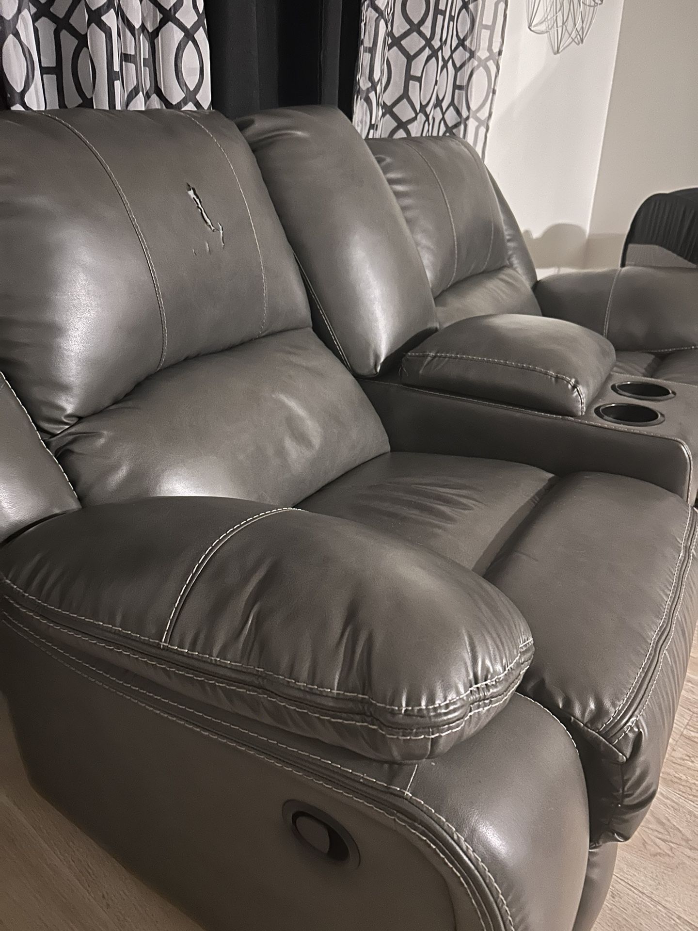 Gray Leather Love Seat 